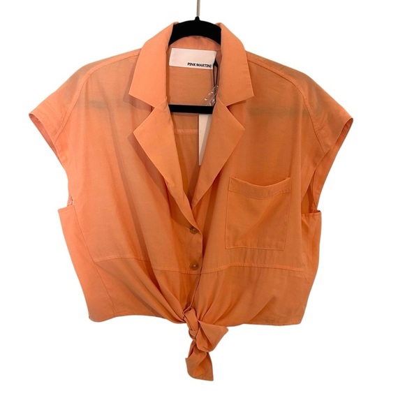 Pink Martini Kalina Top- Orange Tie Front Cropped Blouse- Size XS - Picture 3 of 11